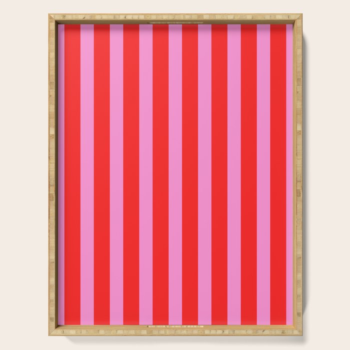 Preppy Pink and Red Vertical Stripes Pattern  Serving Tray Gallery Image 1