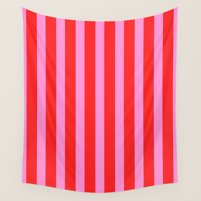 Preppy Pink and Red Vertical Stripes Pattern  Wall Tapestry Gallery Image 4