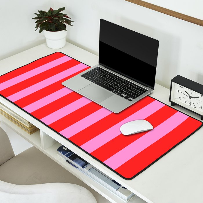 Preppy Pink and Red Vertical Stripes Pattern  Desk Mat Gallery Image 2