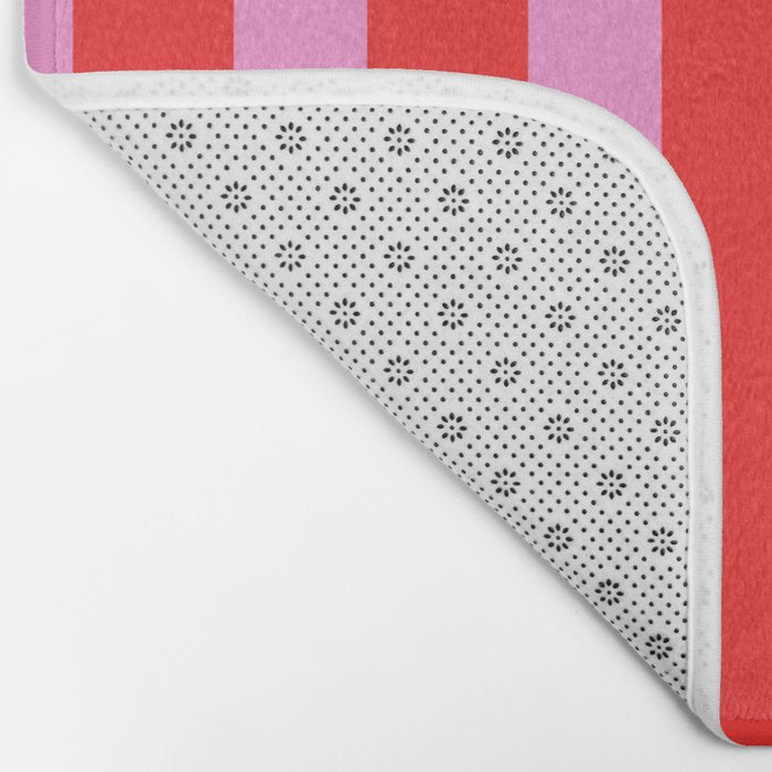 Preppy Pink and Red Vertical Stripes Pattern  Bath Mat Gallery Image 2