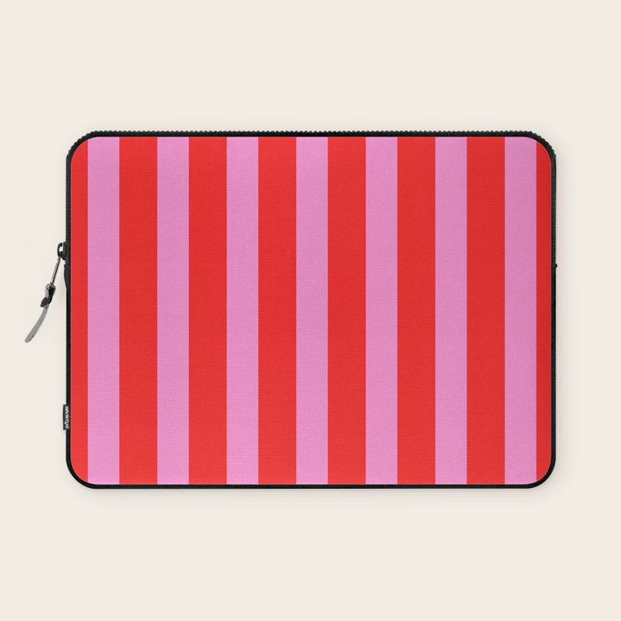 Preppy Pink and Red Vertical Stripes Pattern  Laptop Sleeve Gallery Image 1
