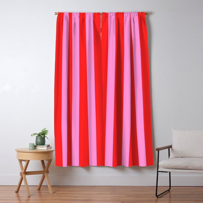 Preppy Pink and Red Vertical Stripes Pattern  Window Curtain Gallery Image 5
