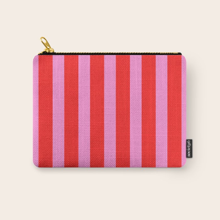 Preppy Pink and Red Vertical Stripes Pattern  Carry All Pouch Gallery Image 1