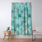 Moroccan Mermaid Fish Scale Pattern, Aqua,Teal Window Curtain Gallery Image 5