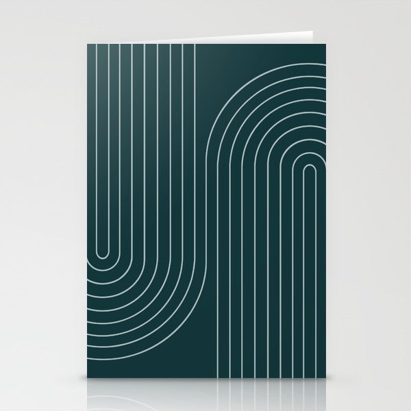 Minimal Line Curvature XCII Dark Teal Green Mid Century Modern Arch Abstract Stationery Card Gallery Image 2
