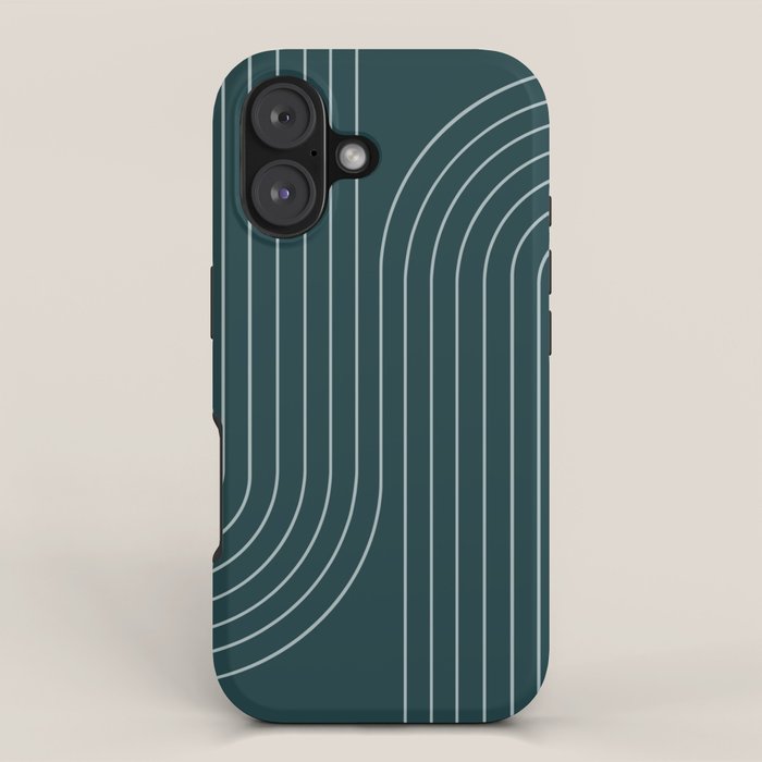 Minimal Line Curvature XCII Dark Teal Green Mid Century Modern Arch Abstract iPhone Case Gallery Image 1