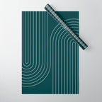 Minimal Line Curvature XCII Dark Teal Green Mid Century Modern Arch Abstract Wrapping Paper Gallery Image 1