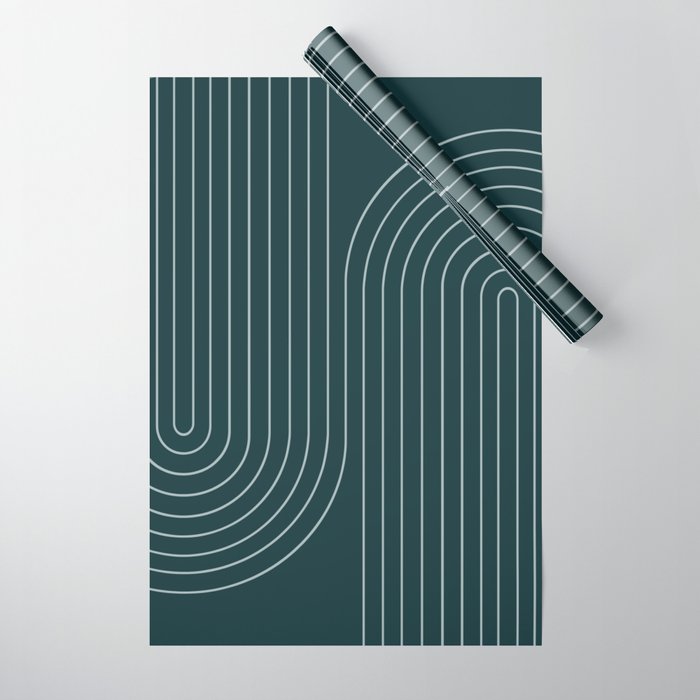 Minimal Line Curvature XCII Dark Teal Green Mid Century Modern Arch Abstract Wrapping Paper Gallery Image 1