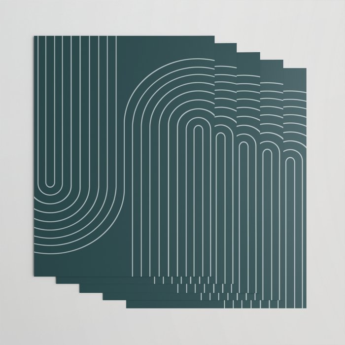 Minimal Line Curvature XCII Dark Teal Green Mid Century Modern Arch Abstract Wrapping Paper Gallery Image 3