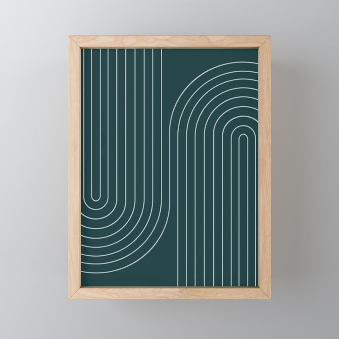 Minimal Line Curvature XCII Dark Teal Green Mid Century Modern Arch Abstract Mini Art Print Gallery Image 1