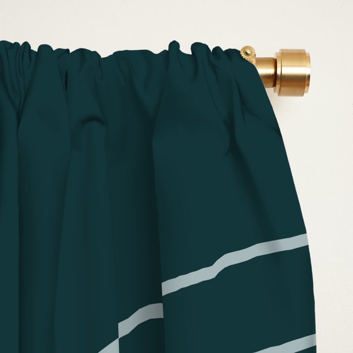 Minimal Line Curvature XCII Dark Teal Green Mid Century Modern Arch Abstract Window Curtain Gallery Image 2
