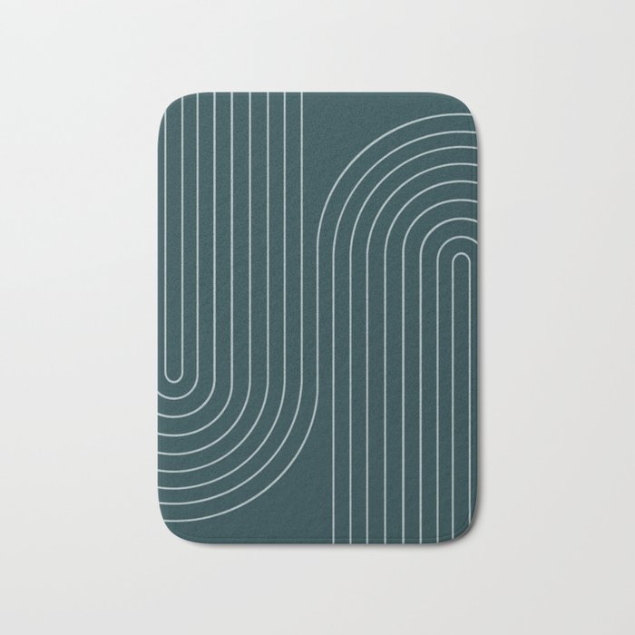 Minimal Line Curvature XCII Dark Teal Green Mid Century Modern Arch Abstract Bath Mat Gallery Image 1
