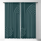 Minimal Line Curvature XCII Dark Teal Green Mid Century Modern Arch Abstract Window Curtain Gallery Image 5