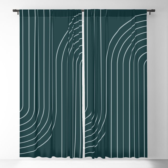Minimal Line Curvature XCII Dark Teal Green Mid Century Modern Arch Abstract Window Curtain Gallery Image 5