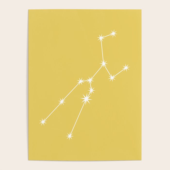 Taurus Zodiac Star Constellation Line Art Soft Yellow Poster Gallery Image 4