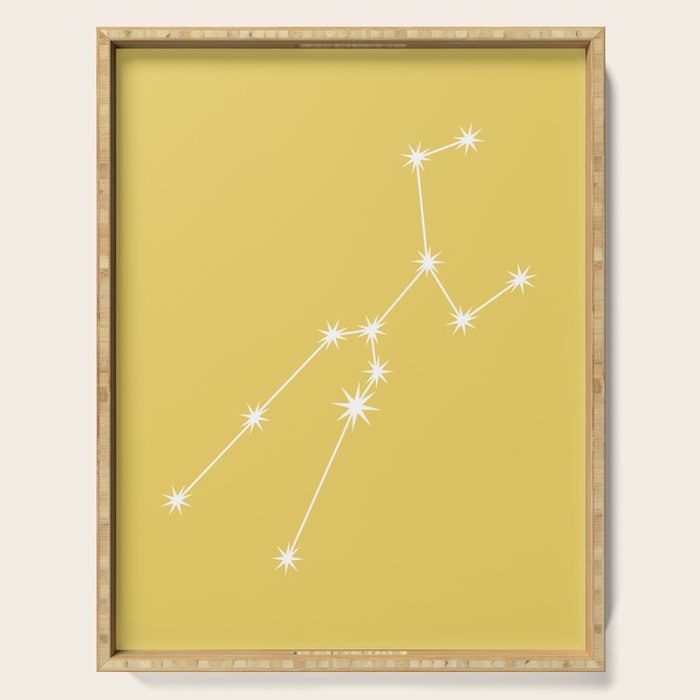 Taurus Zodiac Star Constellation Line Art Soft Yellow Serving Tray Gallery Image 1
