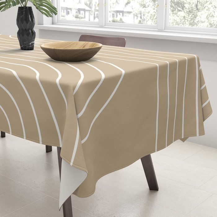 Minimal Line Curvature LXXXV Neutral Tan Mid Century Modern Arch Abstract Tablecloth Gallery Image 3