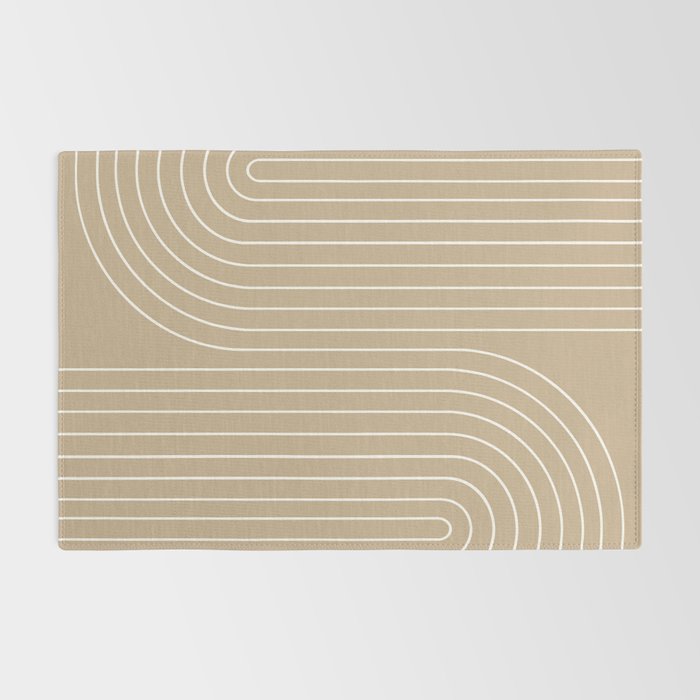 Minimal Line Curvature LXXXV Neutral Tan Mid Century Modern Arch Abstract Rug Gallery Image 2