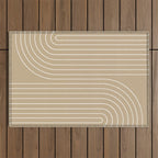 Minimal Line Curvature LXXXV Neutral Tan Mid Century Modern Arch Abstract Outdoor Rug Gallery Image 1