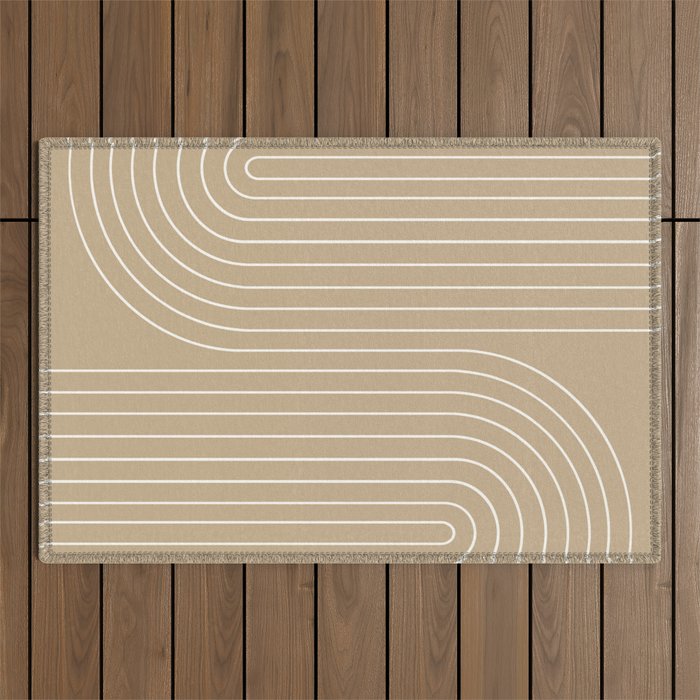 Minimal Line Curvature LXXXV Neutral Tan Mid Century Modern Arch Abstract Outdoor Rug Gallery Image 1