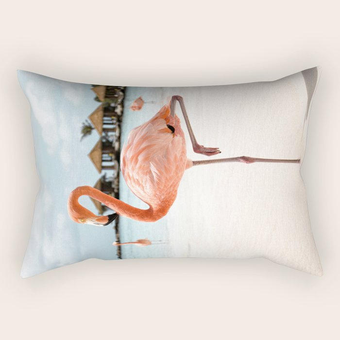 Pink Flamingo Beach Summer Photo | Aruba Tropical Island Art Print | Caribbean Travel Photography Rectangular Pillow Gallery Image 2