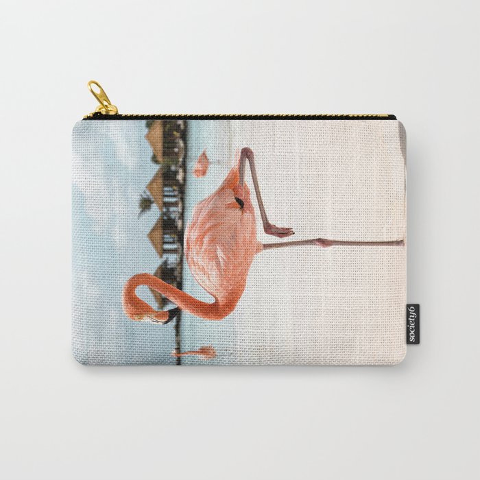 Pink Flamingo Beach Summer Photo | Aruba Tropical Island Art Print | Caribbean Travel Photography Carry All Pouch Gallery Image 1