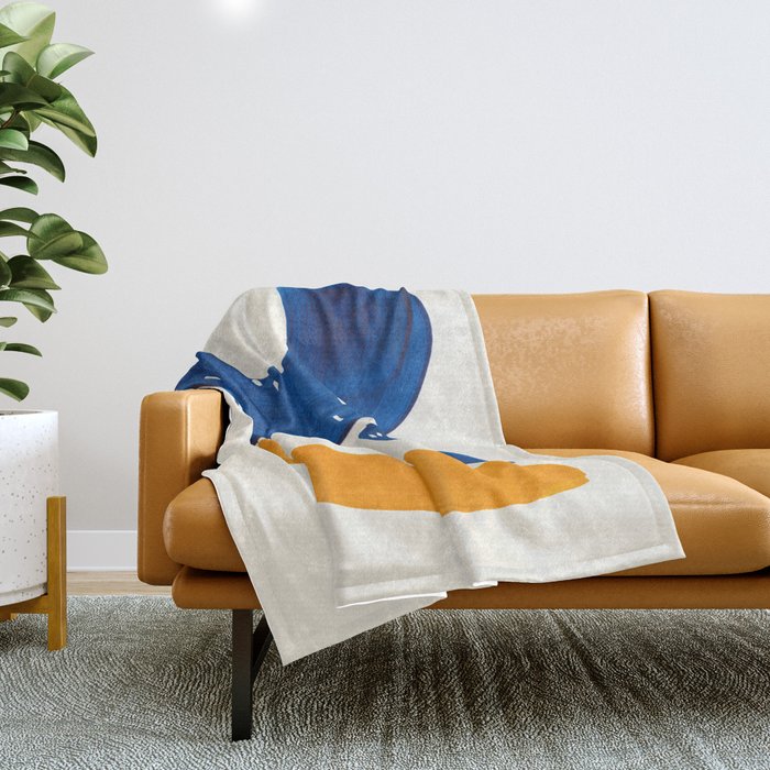 Minimalist Abstract Mid Century Modern Colorful Shape Yellow Blue Pattern Fun Art Throw Blanket Gallery Image 1