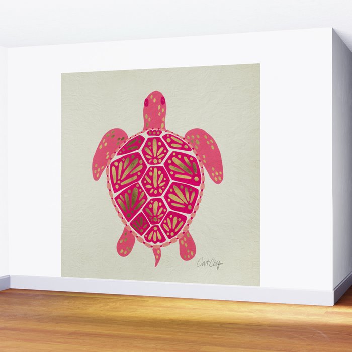 Sea Turtle in Pink & Gold Wall Mural Gallery Image 2