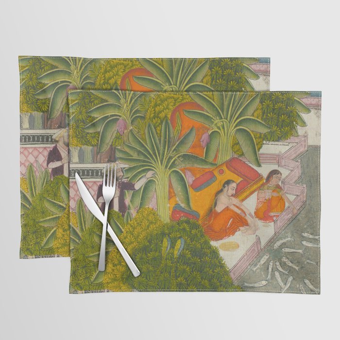 Title Royal Women Feeding Fish Place India Indian Miniature Painting  Placemat Gallery Image 1