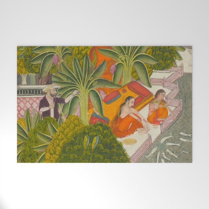 Title Royal Women Feeding Fish Place India Indian Miniature Painting  Welcome Mat Gallery Image 1