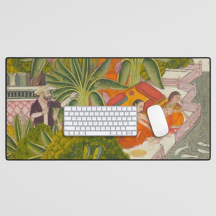 Title Royal Women Feeding Fish Place India Indian Miniature Painting  Desk Mat Gallery Image 1