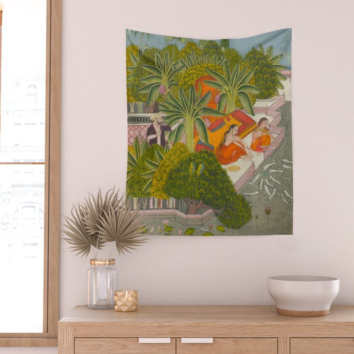 Title Royal Women Feeding Fish Place India Indian Miniature Painting  Wall Tapestry Gallery Image 2