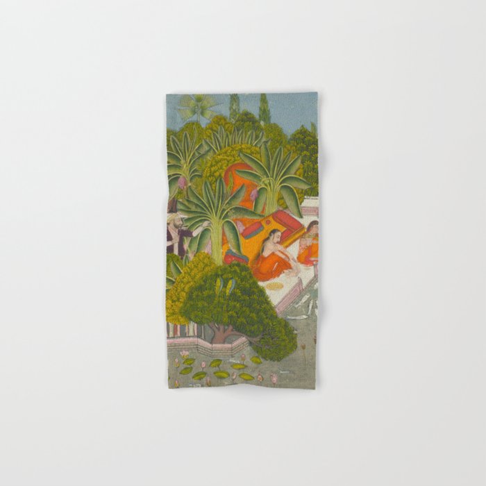 Title Royal Women Feeding Fish Place India Indian Miniature Painting  Bath Towel Gallery Image 1