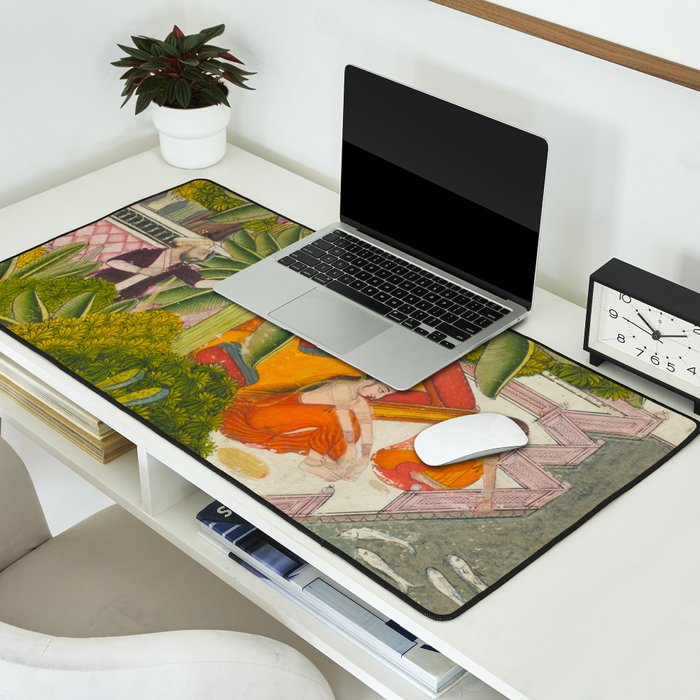 Title Royal Women Feeding Fish Place India Indian Miniature Painting  Desk Mat Gallery Image 2