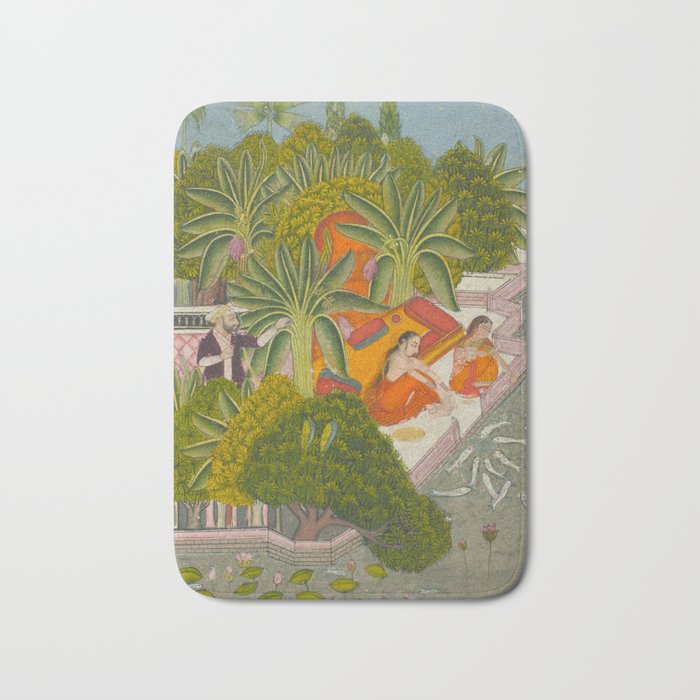 Title Royal Women Feeding Fish Place India Indian Miniature Painting  Bath Mat Gallery Image 1