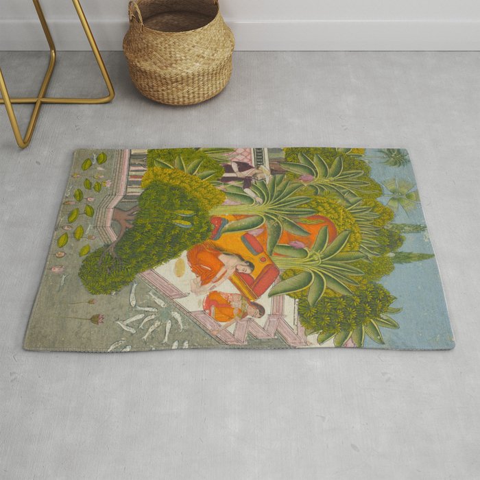 Title Royal Women Feeding Fish Place India Indian Miniature Painting  Rug Gallery Image 1