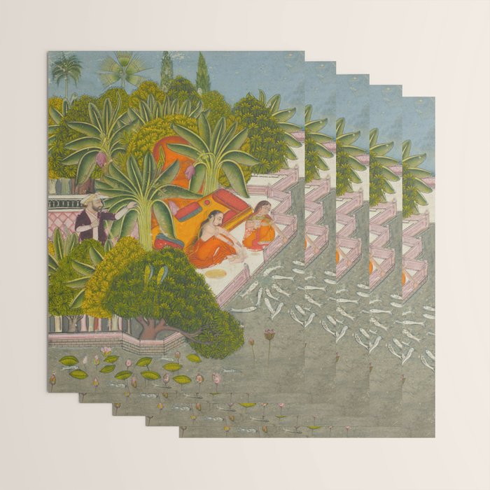 Title Royal Women Feeding Fish Place India Indian Miniature Painting  Wrapping Paper Gallery Image 3