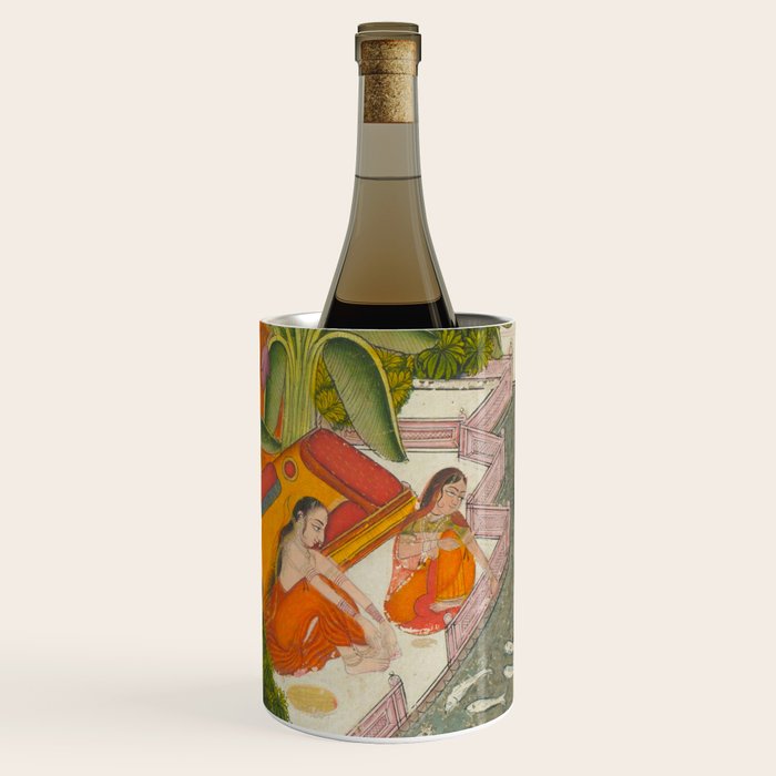 Title Royal Women Feeding Fish Place India Indian Miniature Painting  Wine Chiller Gallery Image 3