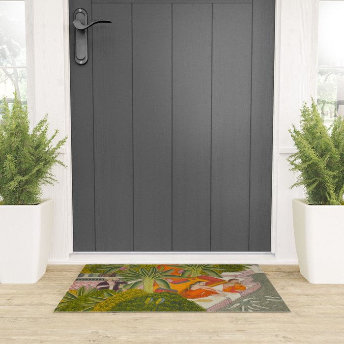 Title Royal Women Feeding Fish Place India Indian Miniature Painting  Welcome Mat Gallery Image 3