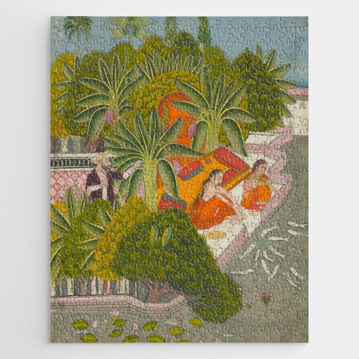 Title Royal Women Feeding Fish Place India Indian Miniature Painting  Jigsaw Puzzle Gallery Image 1