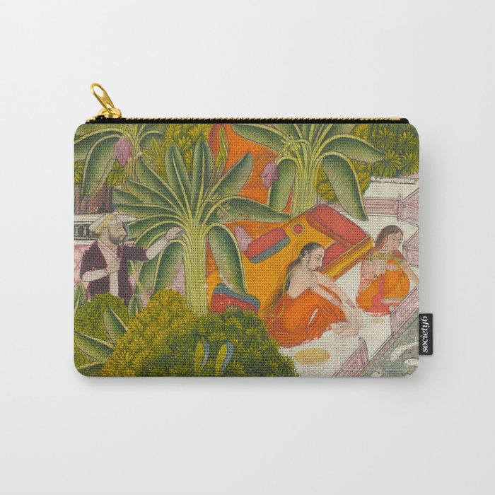 Title Royal Women Feeding Fish Place India Indian Miniature Painting  Carry All Pouch Gallery Image 1