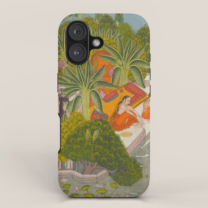 Title Royal Women Feeding Fish Place India Indian Miniature Painting  iPhone Case Gallery Image 1
