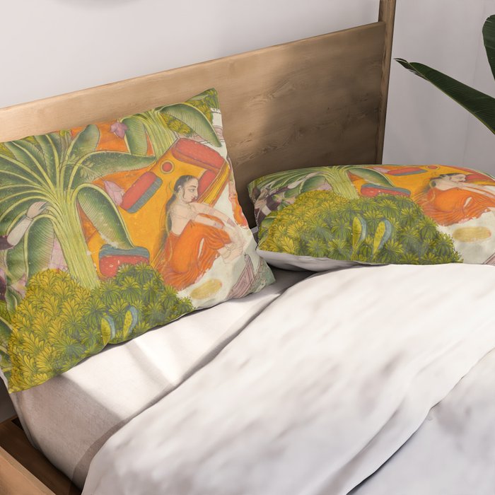 Title Royal Women Feeding Fish Place India Indian Miniature Painting  Pillow Sham Gallery Image 2