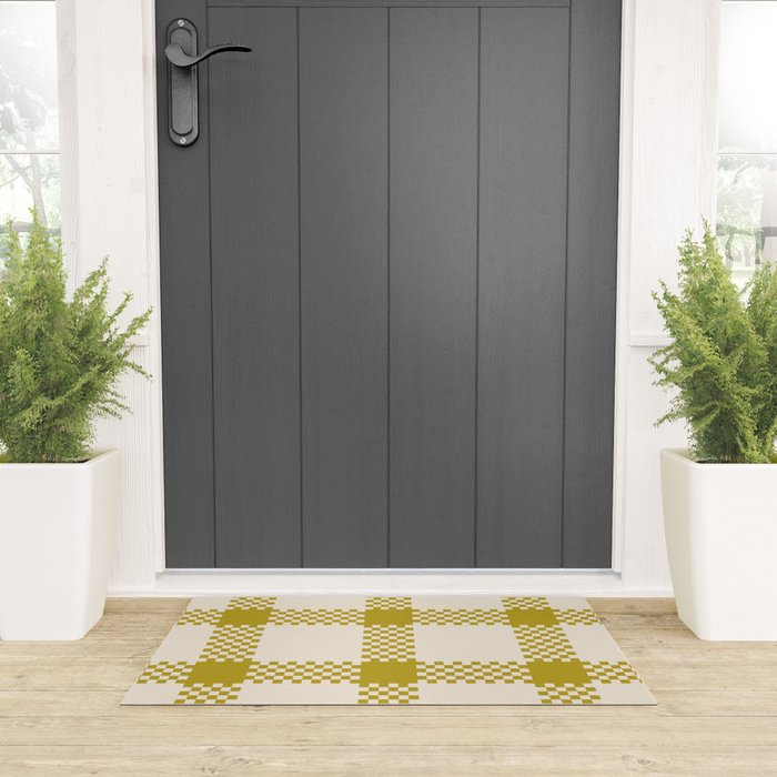 Antique Moss Check Grid Welcome Mat Gallery Image 3