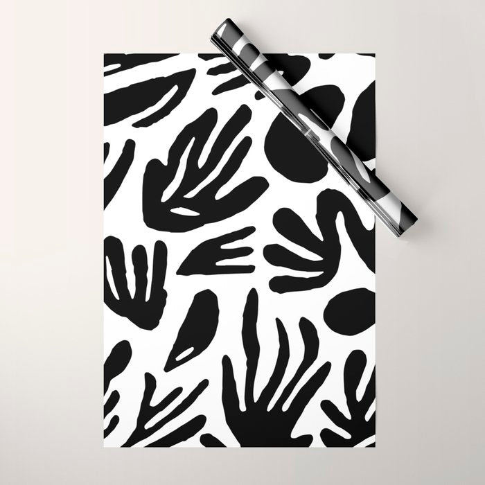 Black and white organic nature art pattern Wrapping Paper Gallery Image 1