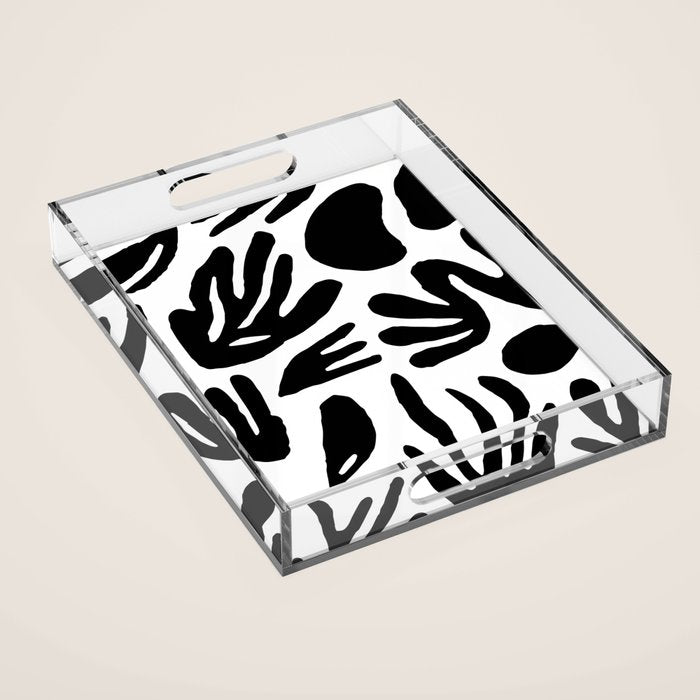 Black and white organic nature art pattern Acrylic Tray Gallery Image 1