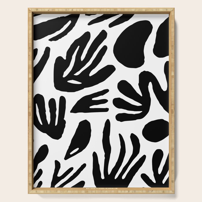 Black and white organic nature art pattern Serving Tray Gallery Image 1