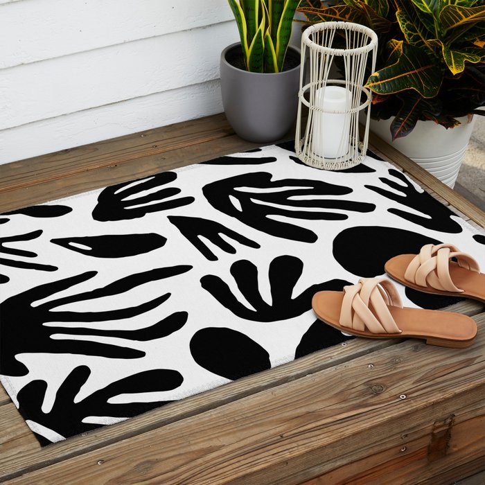 Black and white organic nature art pattern Outdoor Rug Gallery Image 2