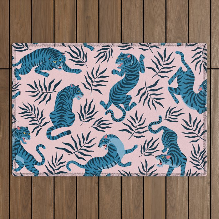 Blue asian tigers Outdoor Rug Gallery Image 1