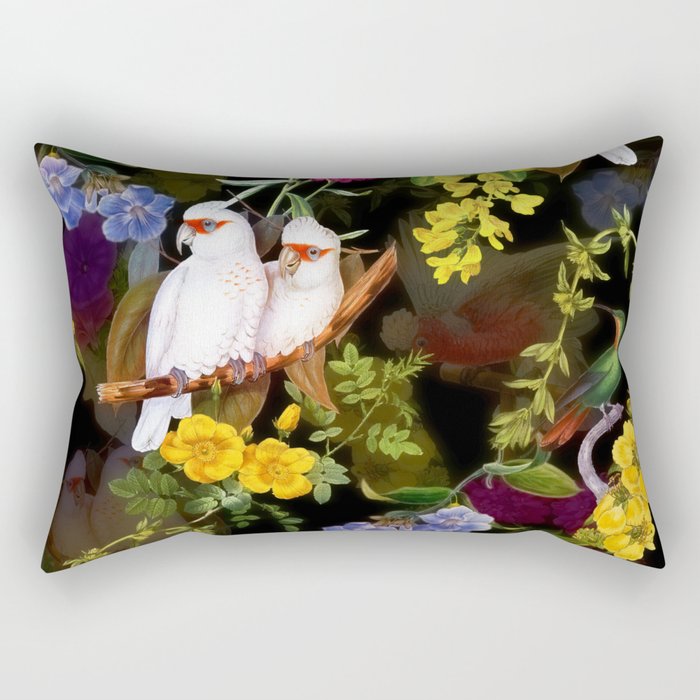 Vintage & Shabby Chic - Tropical Night Bird Flower Garden Rectangular Pillow Gallery Image 2
